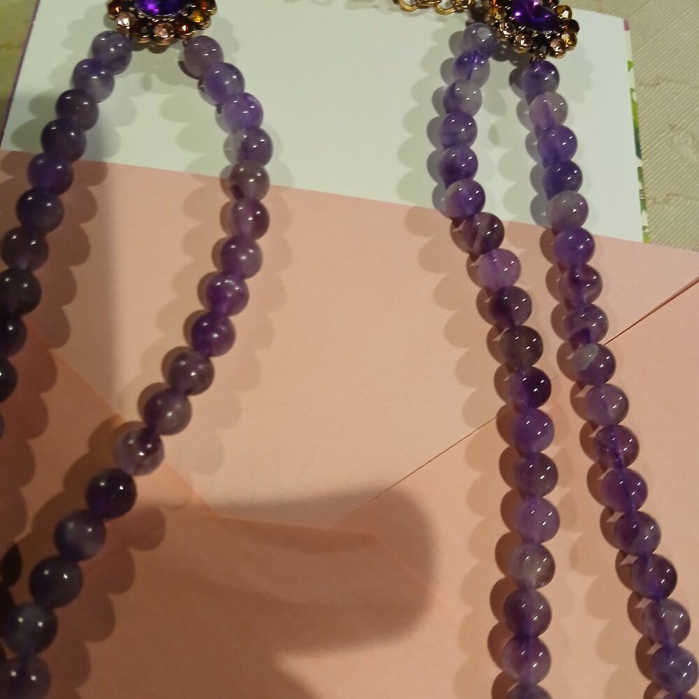 Gorgeous butterfly 🦋 💜 pendent with double strand amethyst bead strands
